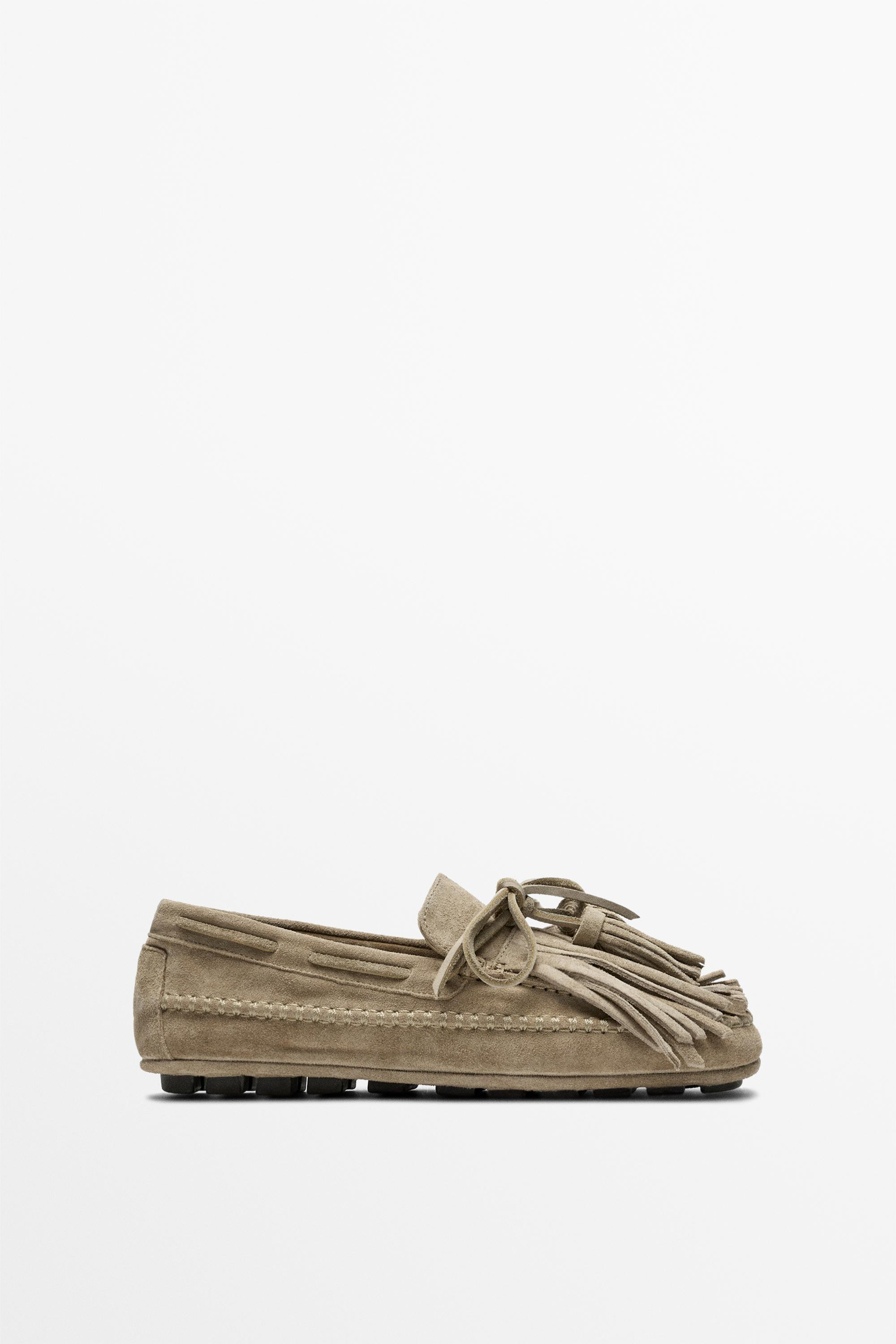 Leather loafers with fringing and tassels | Massimo Dutti UK