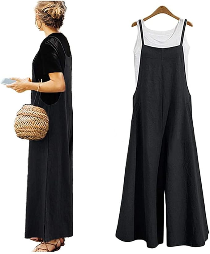 IMAYONDIA Women's Jumpsuits Casual Long Rompers Wide Leg Baggy Bibs Overalls Pants S-5XL | Amazon (US)