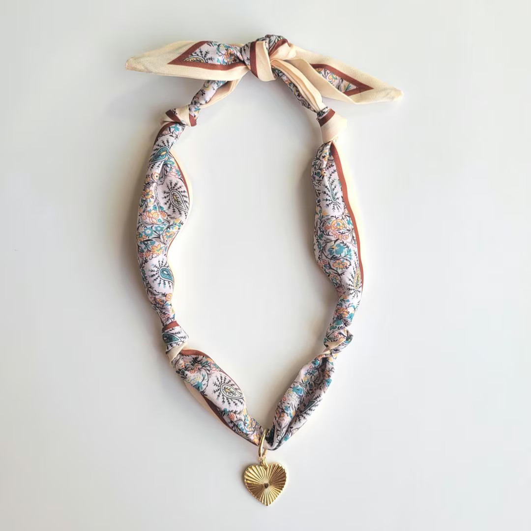 Scarf Bandana Gold Filled Heart Charm Necklace | Neutral Beige | Game Day | Trendy Fall Fashion |... | Etsy (US)