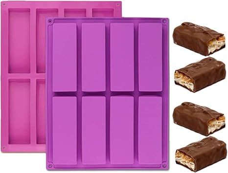 (2 Pcs) 8-Cavity Chocolate Granola Cereal Energy Bar Mold, 4.5 Inch Rectangle Silicone Mold For C... | Amazon (US)