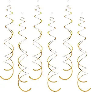 30 Pieces Gold Hanging Swirl Decorations Sparkle Golden Plastic Streamers Ceiling Decorations Wed... | Amazon (US)