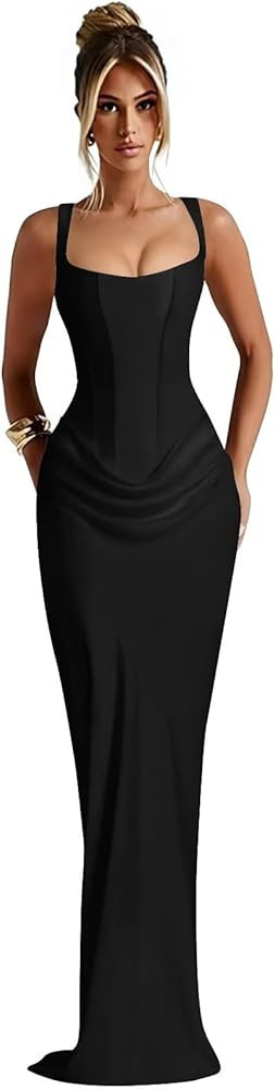 Ouyisha Satin Mermaid Prom Dress with Corset Women Spaghetti Straps Ruched Maxi Formal Evening Dr... | Amazon (US)