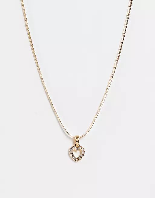 ASOS DESIGN necklace with small crystal heart pendant in gold tone | ASOS (Global)