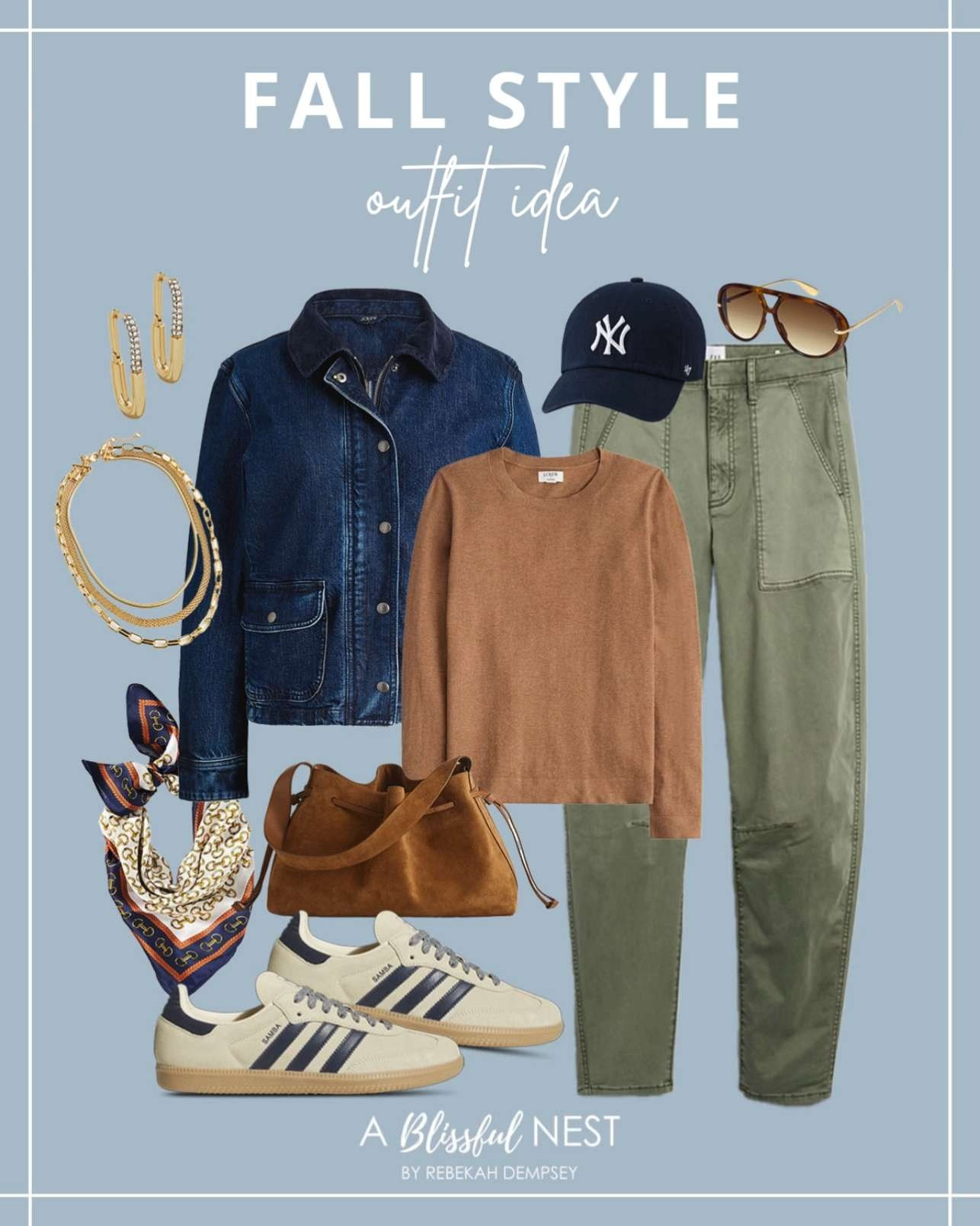 Effortless fall outfits you’ll love wearing. Tap to shop.cotton teddie sweater, drawstring shoulder bag, denim field jacket, patterned hair scarves, high rise barrel khakis, Adidas Originals Samba OG, New York Yankees baseball hat, trendy oversized aviator sunglasses, multichain layered necklace 

 #LTKSeasonal #LTKFindsUnder100 #LTKStyleTip