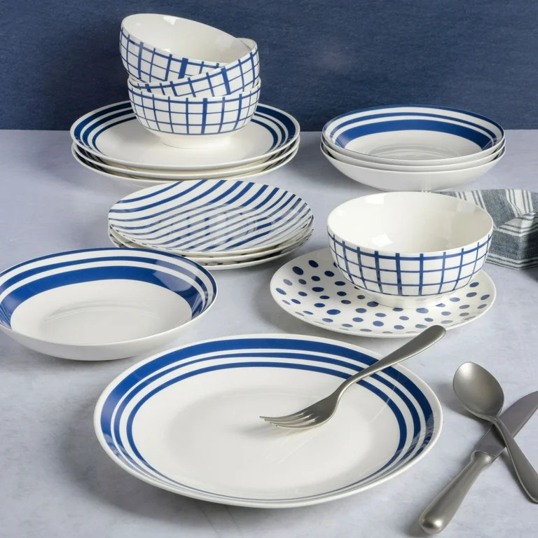 Gap Home New Blue 16-Piece Blue & White Decal Fine Ceramic Dinnerware Set | Walmart (US)