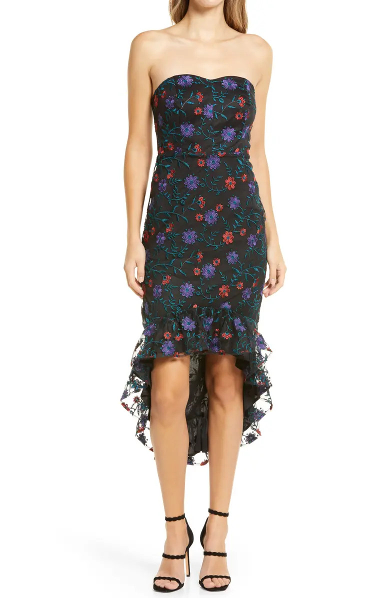 Sam Edelman Floral Embroidered High-Low Strapless Dress | Nordstrom | Nordstrom