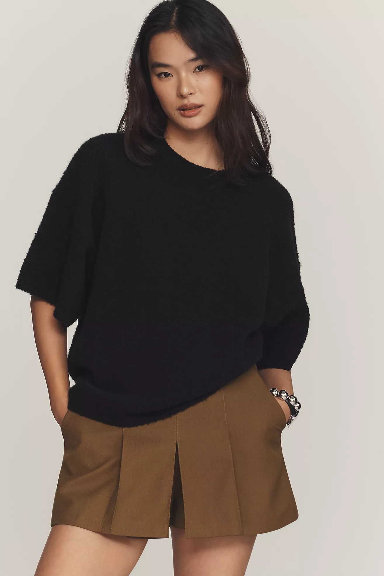 Maeve Crew-Neck Boucle T-Shirt Sweater | Anthropologie (US)