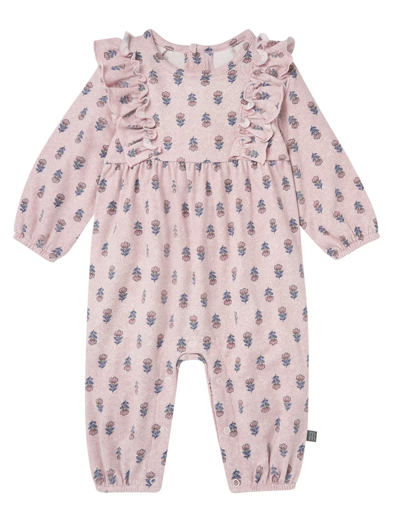 Modern Moments by Gerber Baby Girl Long Leg Romper with Ruffle Detail, Sizes 0/3 Months - 24 Mont... | Walmart (US)