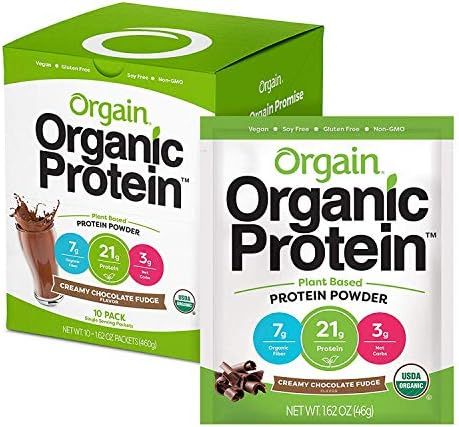 Orgain Organic Plant Based Protein Powder Travel Pack, Creamy Chocolate Fudge - Vegan, Low Net Ca... | Amazon (US)