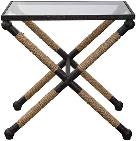 Uttermost 24983 Braddock - 22 inch Coastal Accent Table, Rustic Iron Finish with Clear Tempered G... | Amazon (US)