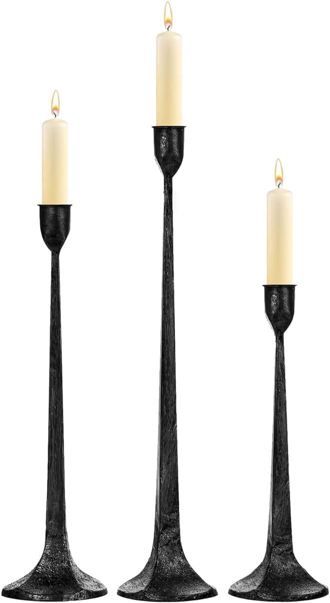 Amazon.com: Iron Taper Candle Holder Set of 3 - Decorative Tall Candle Stand, Candlestick Holder ... | Amazon (US)