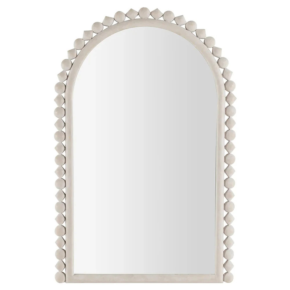 Belle Coastal Distressed White Beaded Arch Wall Mirror | Kathy Kuo Home