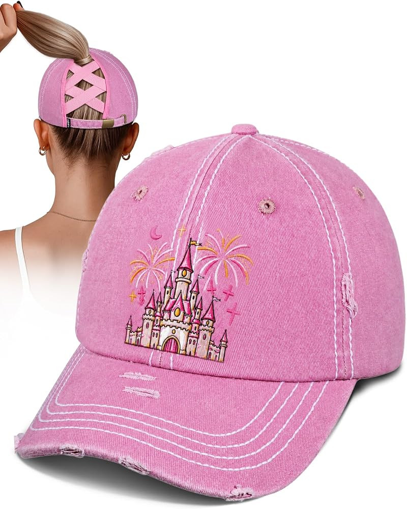 Flafens Women Pony Hats High Ponytail Baseball Caps - Cotton Vintage Washed Distressed Adjustable... | Amazon (US)
