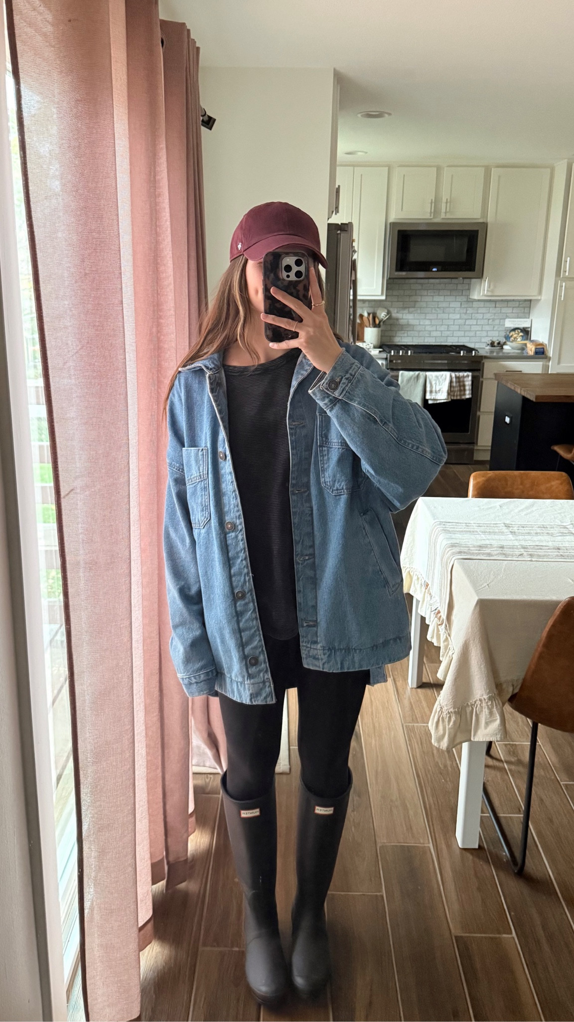 wearing a small in denim jacket, fits oversized! Small in top and leggings tts 
my hunter boots are a few years old but linked updated version! 

Fall outfit,  rainy day outfit, mom outfit 

#LTKSeasonal