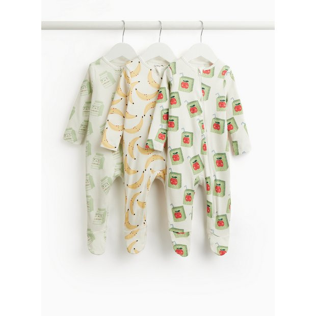 Buy Food Print Ribbed Sleepsuits 3 Pack Up to 3 mths | Multipacks | Tu | Tu Clothing