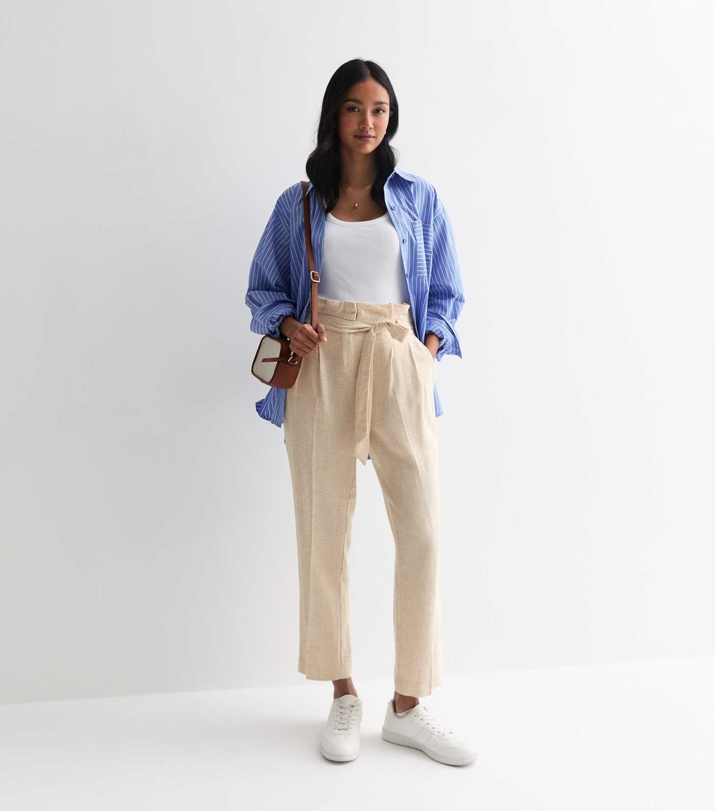 Stone Linen-Look Paperbag Trousers | New Look | New Look (UK)