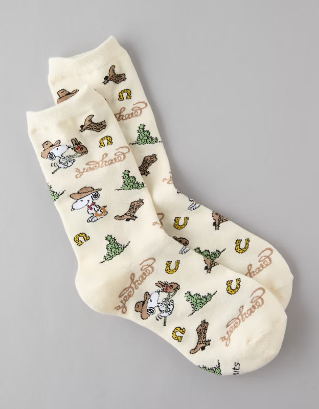 AE Peanuts Western Crew Socks | American Eagle Outfitters (US & CA)