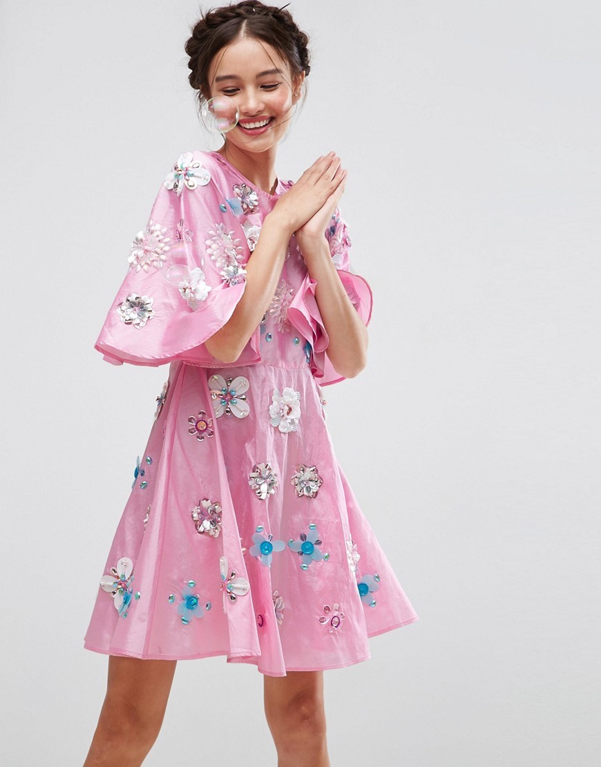 ASOS SALON Embellished Taffeta Skater Mini Dress - Purple | ASOS US