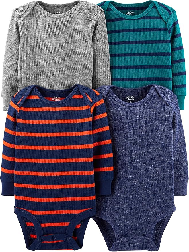 Simple Joys by Carter's Unisex Babies' Long-Sleeve Thermal Bodysuits, Pack of 4 | Amazon (US)