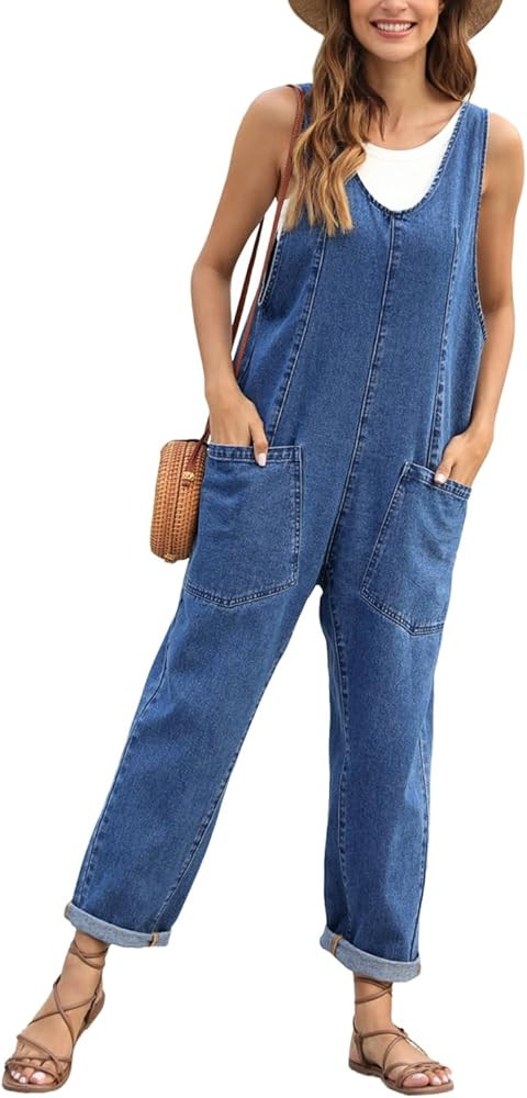 High Roller Denim Jumpsuits for Women Casual Sleeveless Loose Baggy Overalls Jeans Pants Jumpers ... | Amazon (US)