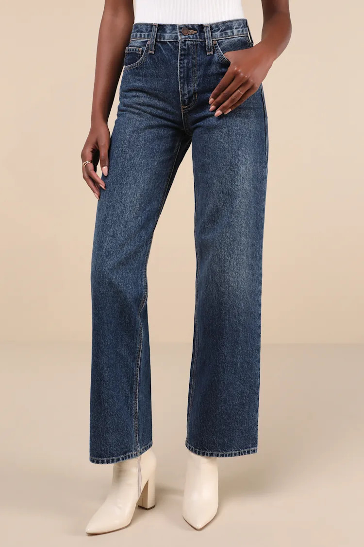Everyday Coolness Dark Wash High-Rise Straight-Leg Jeans | Lulus