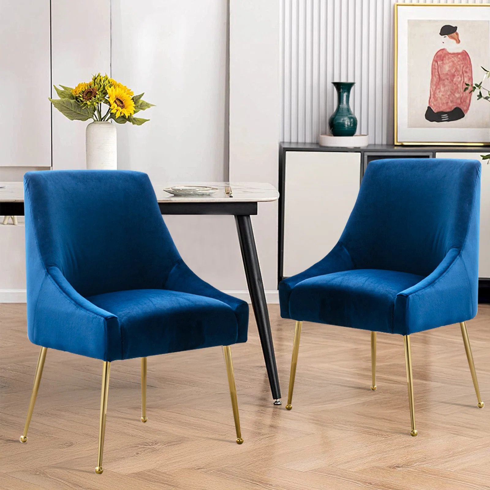 Chaise d'appoint rembourrée en velours avec pieds dorés  (Ensemble de 2) | Wayfair North America