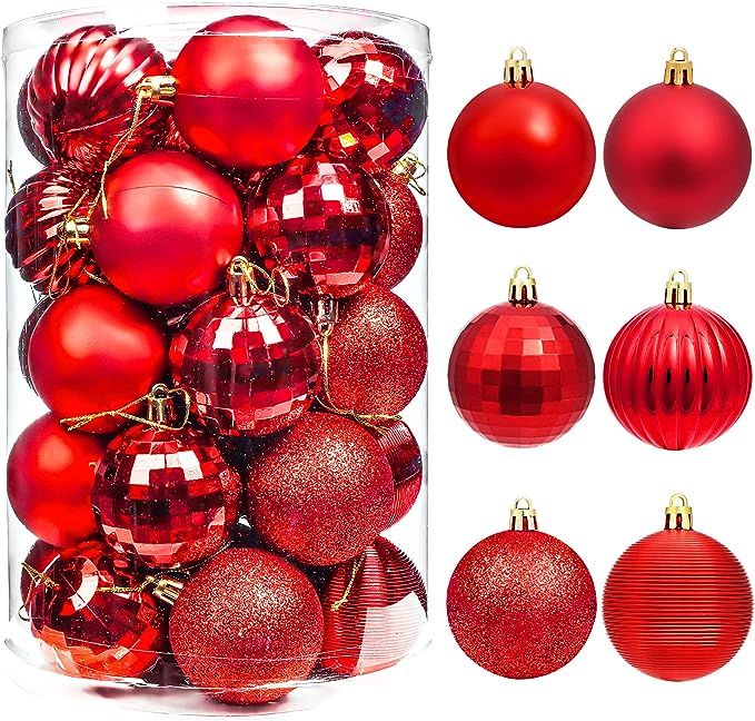 Brizled Red Christmas Balls, 34pcs 2.36" Christmas Tree Ball Ornaments, Plastic Christmas Balls D... | Amazon (US)