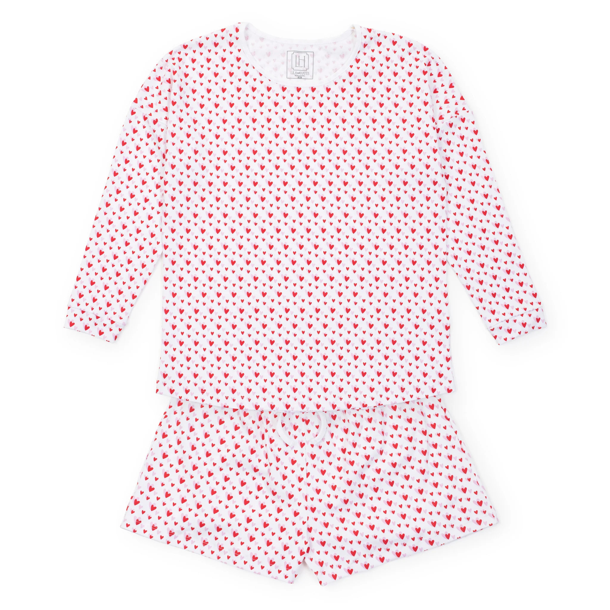Anna Women's Longsleeve Top Short Set - Heart to Heart Pink | Lila and Hayes