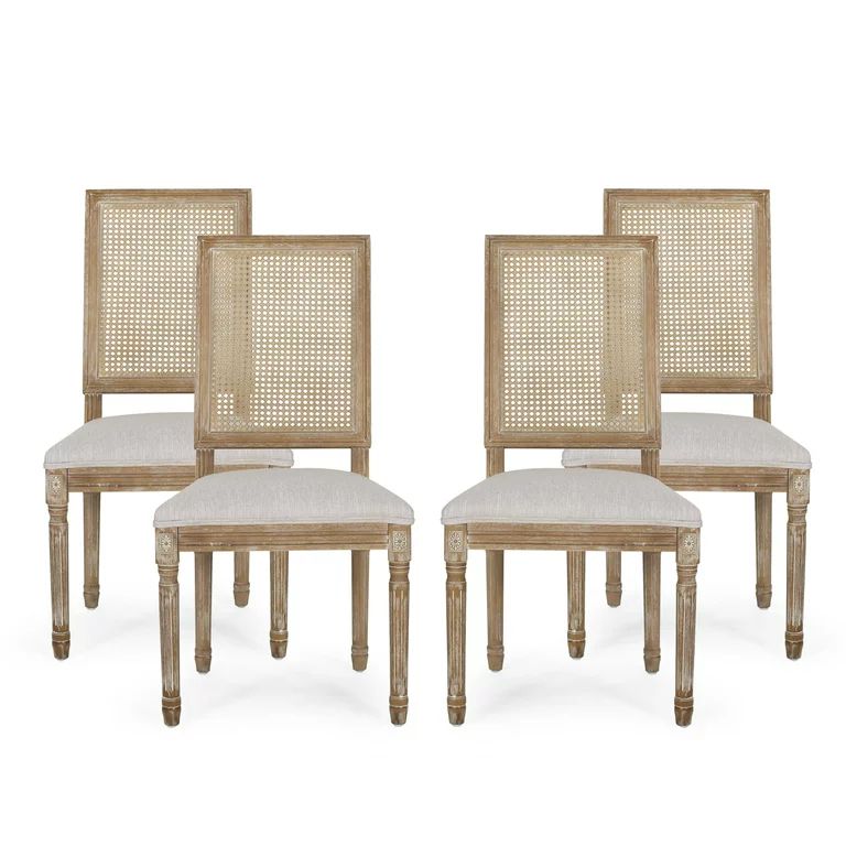 GDF Studio Brownell French Country Wood and Cane Upholstered Dining Chairs, Set of 4, Light Gray ... | Walmart (US)