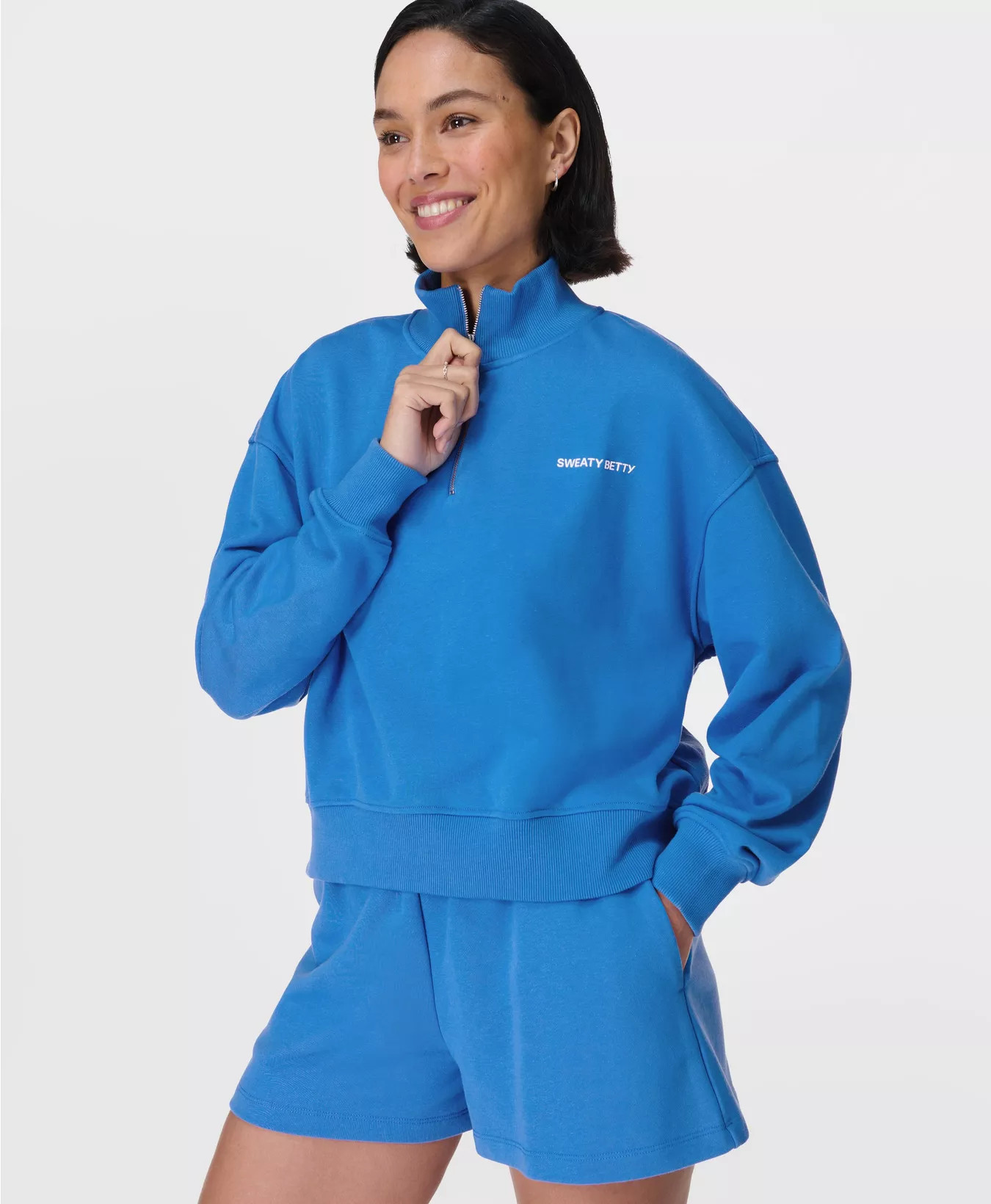 Revive Crop Half Zip - Tidal Blue | Women's Jumpers, Sweatshirts & Hoodies | Sweaty Betty | Sweaty Betty UK