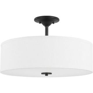 Inspire Collection 18 in. Graphite 3-Light Transitional Bedroom Ceiling Light Drum Semi-Flush Mou... | The Home Depot