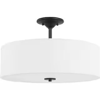 Inspire Collection 18 in. Graphite 3-Light Transitional Bedroom Ceiling Light Drum Semi-Flush Mou... | The Home Depot