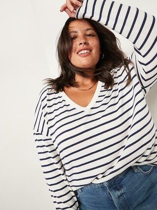 Oversized Cozy-Knit Long-Sleeve Striped T-Shirt for Women | Old Navy (CA)