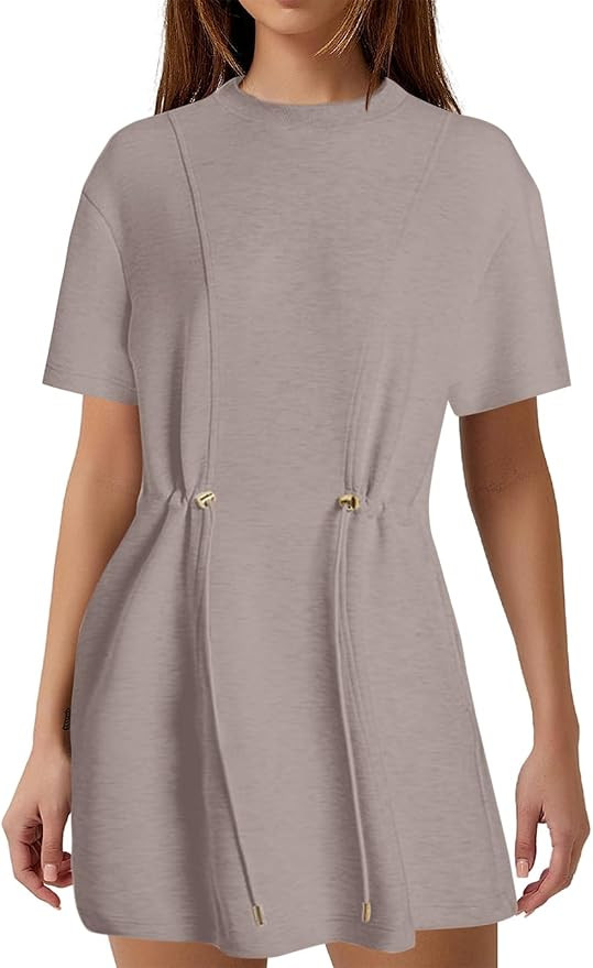 MISSACTIVER Women Summer Mini Dress Crew Neck Short Sleeve T Shirt Dress Casual Elastic Waist Sho... | Amazon (US)