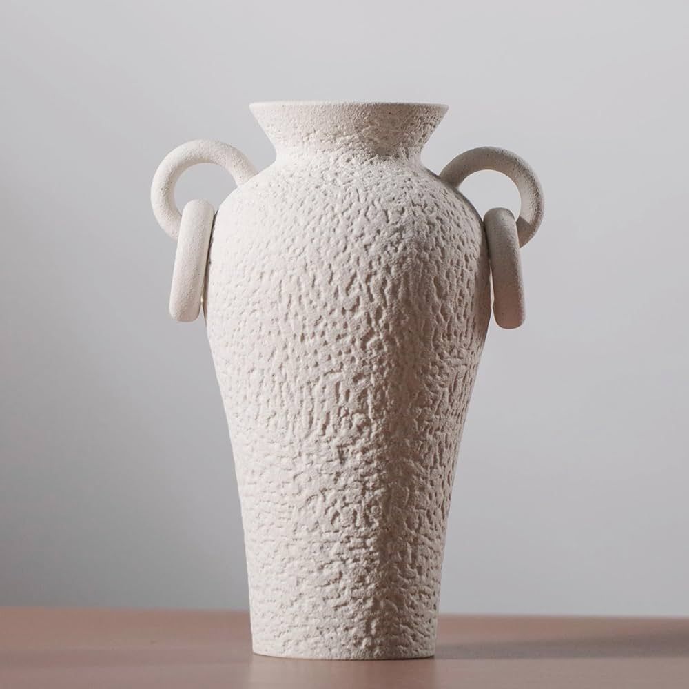 GROWJAYDEN Elegant White Ceramic Vase - Chic Textured Surface with Dual Handles, Versatile Decor ... | Amazon (US)
