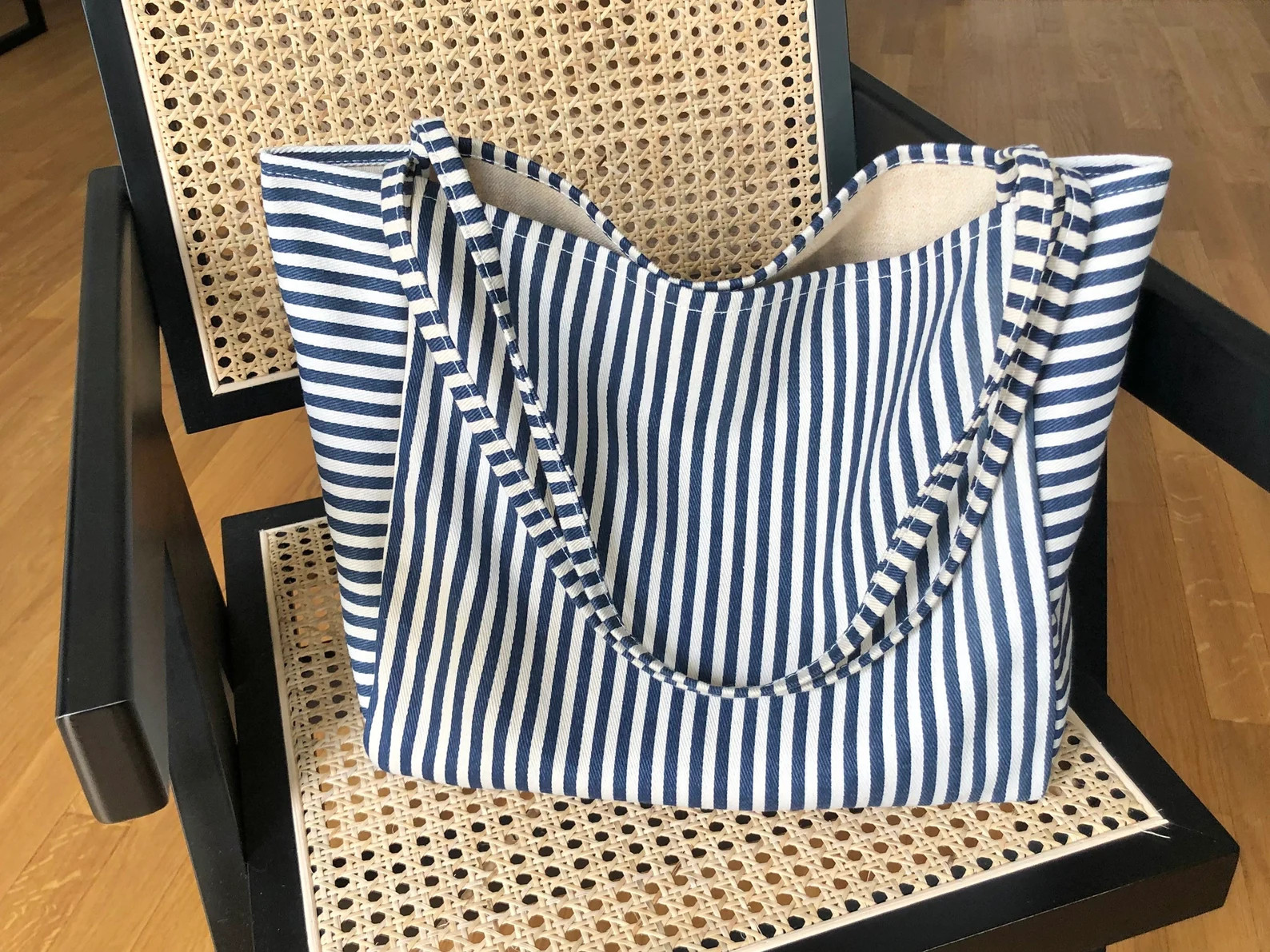 Striped Stripe Canvas Cotton Tote Jute Bag With Pocket - Etsy | Etsy (US)