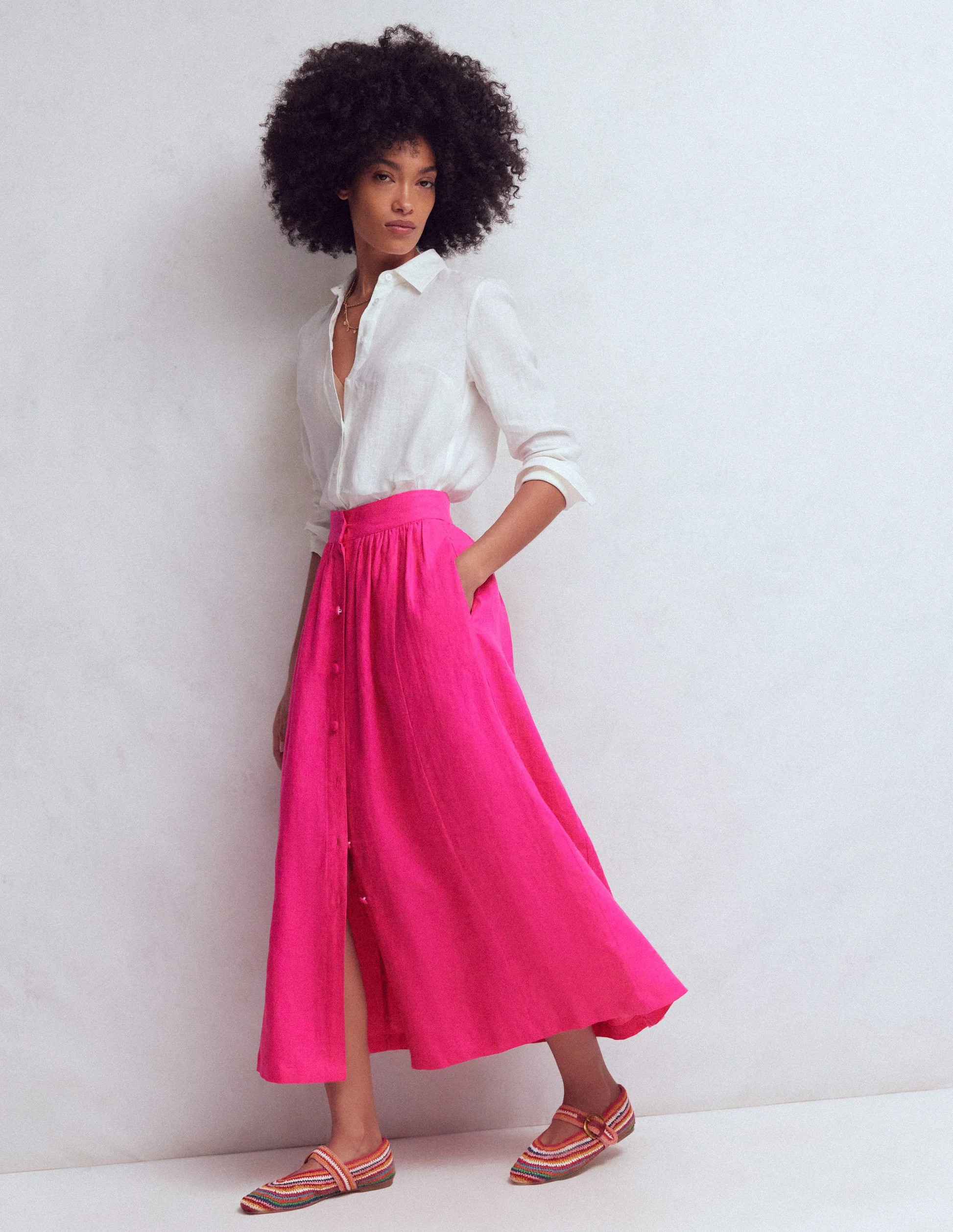 Emma Linen Maxi Skirt-Pink Peony | Boden (US)