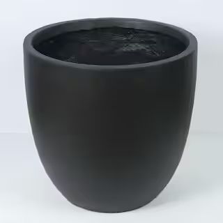 LuxenHome Large Round Black Fiberclay Planter-WH035-B - The Home Depot | The Home Depot
