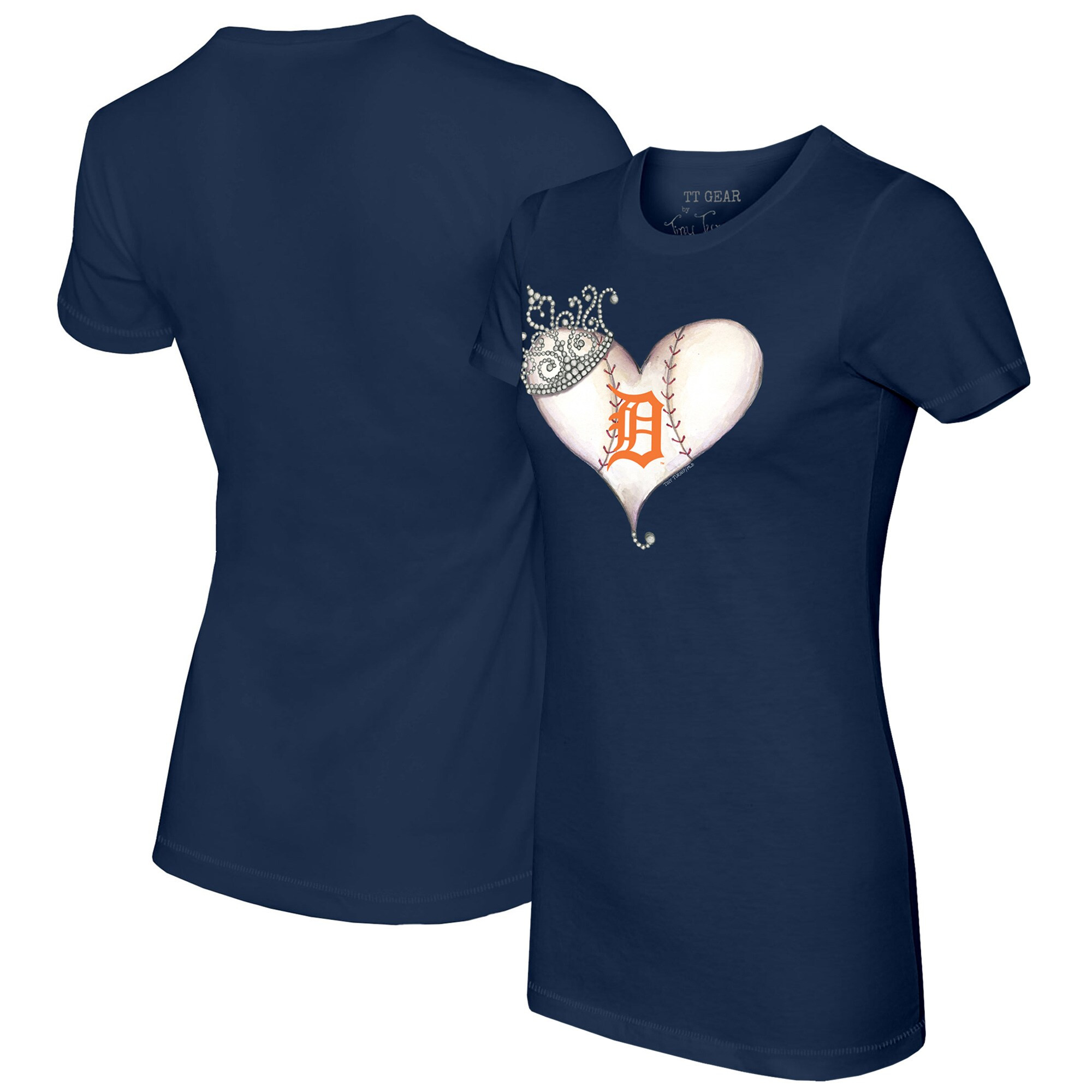 Detroit Tigers Tiny Turnip Women's Tiara Heart T-Shirt - Navy | Fanatics