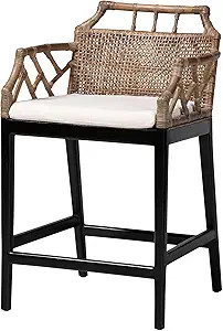 Bali & pari Abiel Natural Rattan Counter Stool with Arms and Removable Cushion – Handwoven Wick... | Amazon (US)