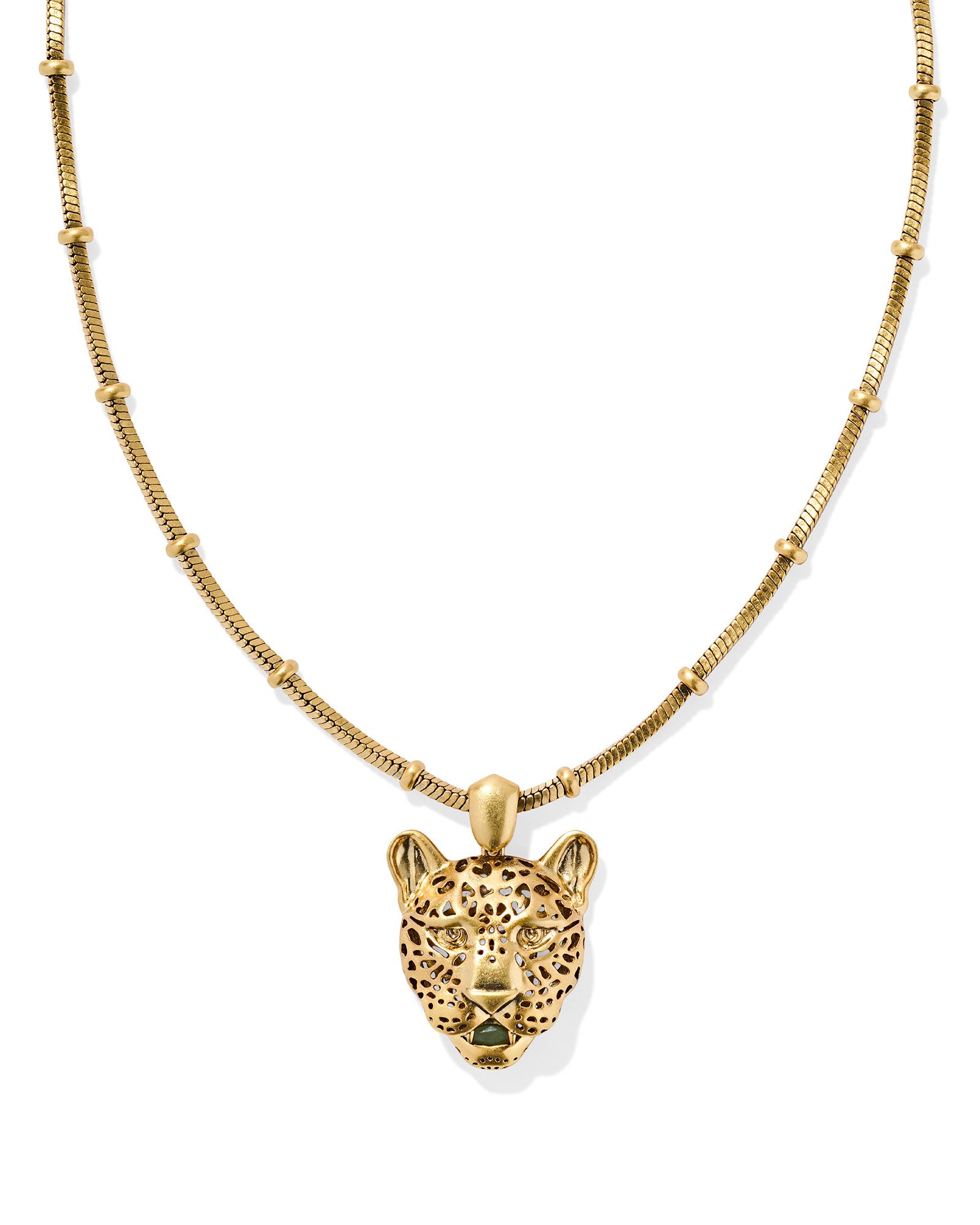 Maura Vintage Gold Jaguar Short Pendant Necklace in Sage Serpentine | Kendra Scott | Kendra Scott