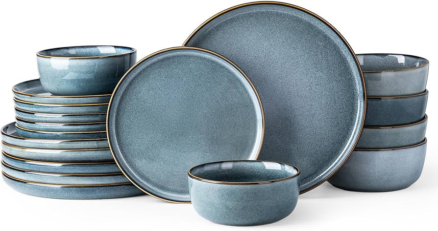 Ceramic Dinnerware Sets for 6, 18 Pieces Stoneware Plates and Bowls Sets, Chip and Scratch Resist... | Amazon (US)