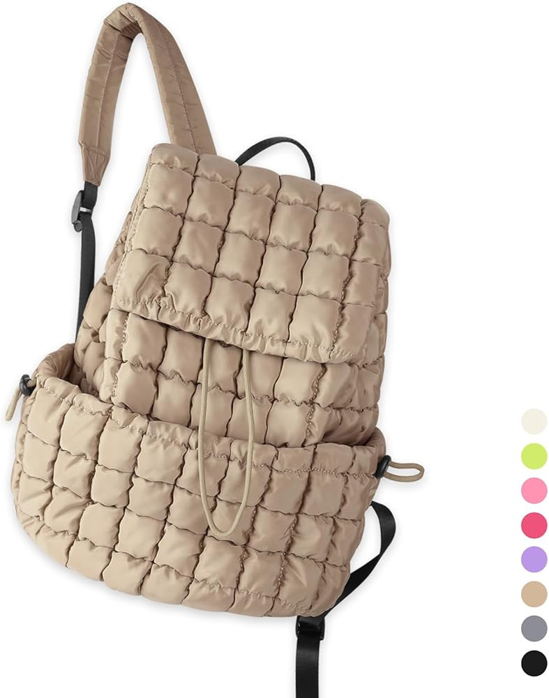izuzta Quilted Puffer Backpack for Women, Lightweight Soft Nylon Quilted Hiker Pack Top Flap Draw... | Amazon (US)