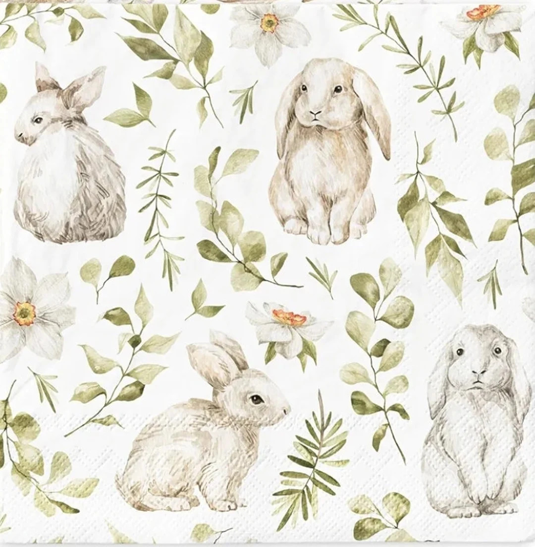 Decoupage Napkins - Easter White Rabbits Spring Paper Napkins- Set of 3 - Luncheon Size | Etsy (US)