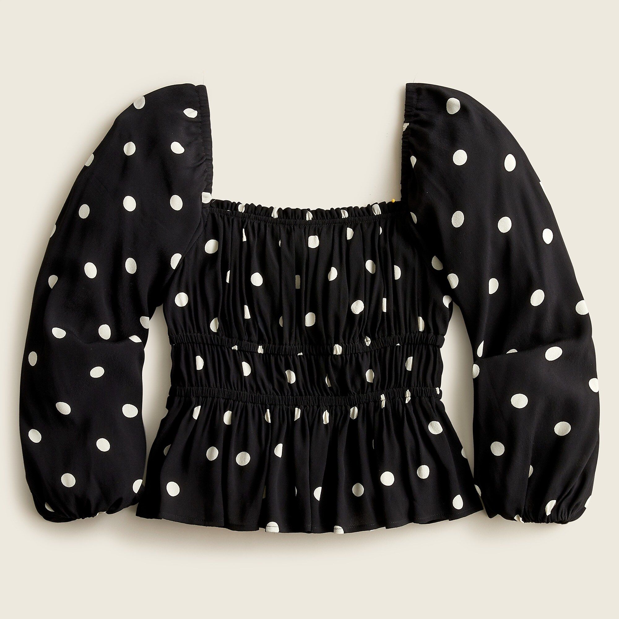 Puff-sleeve drapey crepe top in dots | J.Crew US