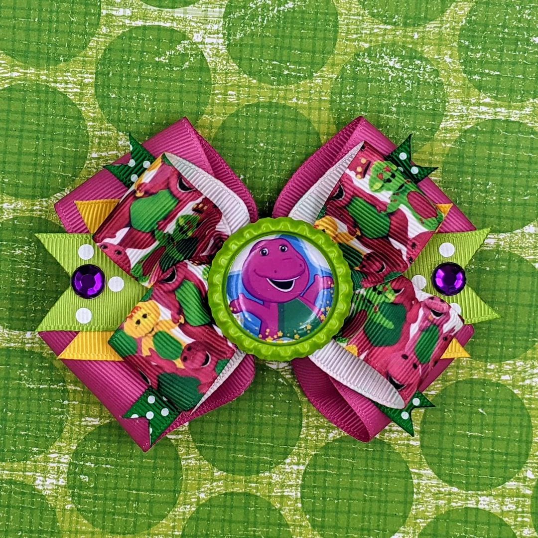 Barney Hair Bow Barney Barney Dinosaur Preschool Dinosaur Baby Bop Barney Birthday Barney Party B... | Etsy (US)