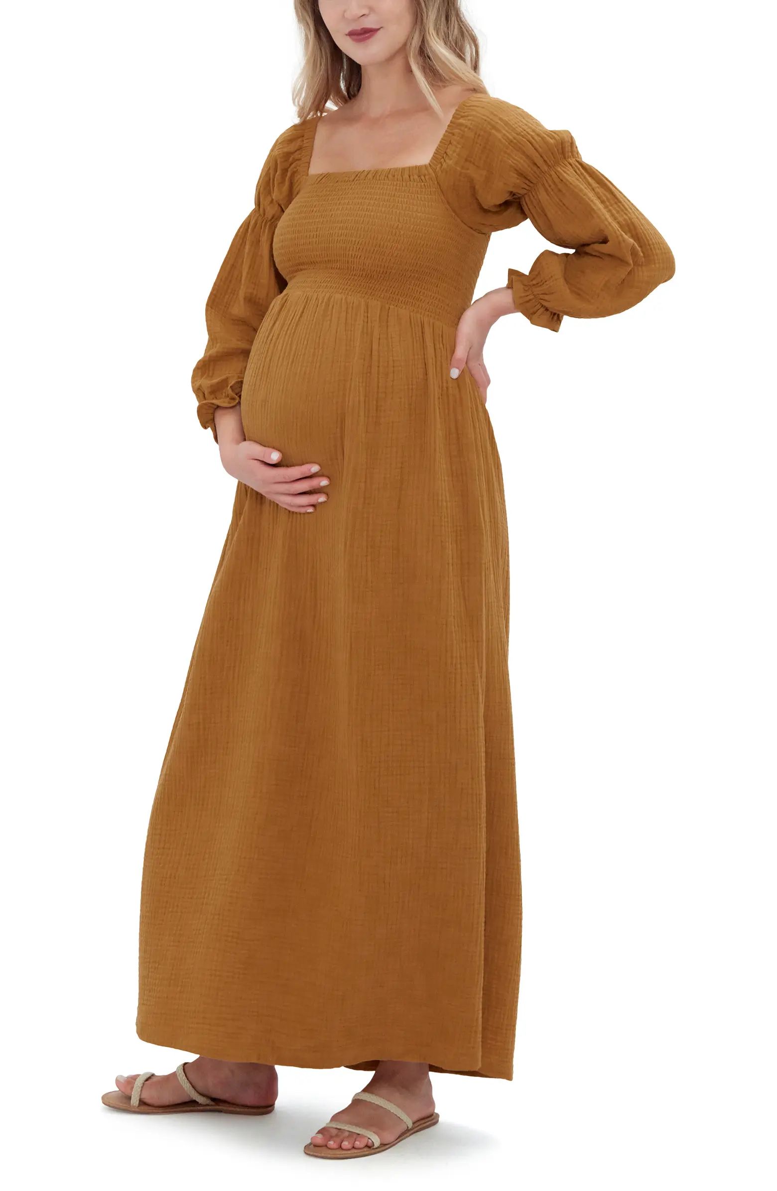 Ingrid & Isabel® Smocked Long Sleeve Maternity Maxi Dress | Nordstrom | Nordstrom