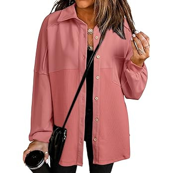 SHEWIN Womens Waffle Knit Shacket Fall Fashion Button Down Shirt Jacket Loose Fit Long Sleeve Top... | Amazon (US)