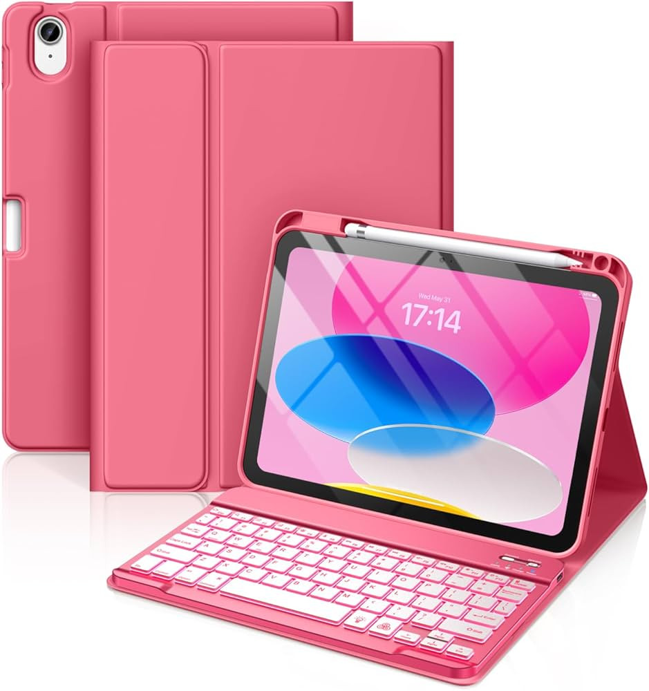 Hamile for iPad 10th Generation Case with Keyboard 10.9 Inch - 7 Colors Backlit Wireless Detachab... | Amazon (US)