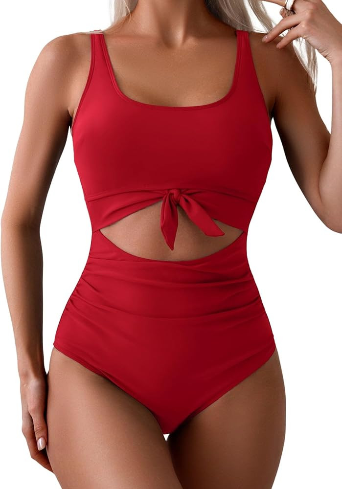 Eomenie Women's One Piece Swimsuit Tummy Control Slimming Bathing Suit Cutout Tie Knot Swimwear | Amazon (US)